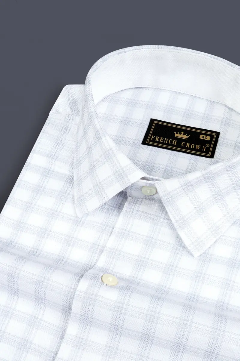 Hawkes Blue And Bright White Checked Jacquard Textured Premium Cotton Shirt 1