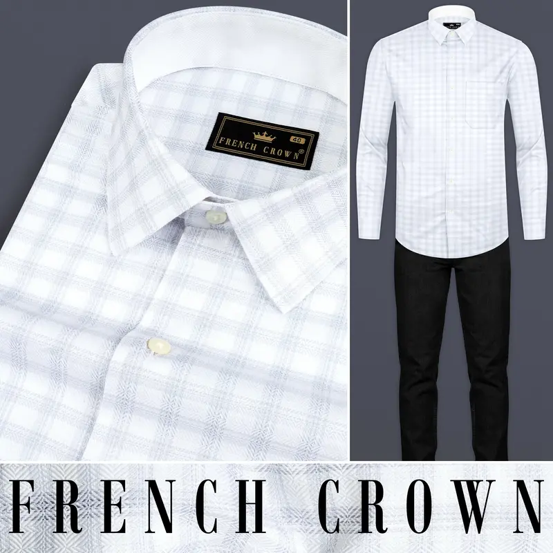 Hawkes Blue And Bright White Checked Jacquard Textured Premium Cotton Shirt 10