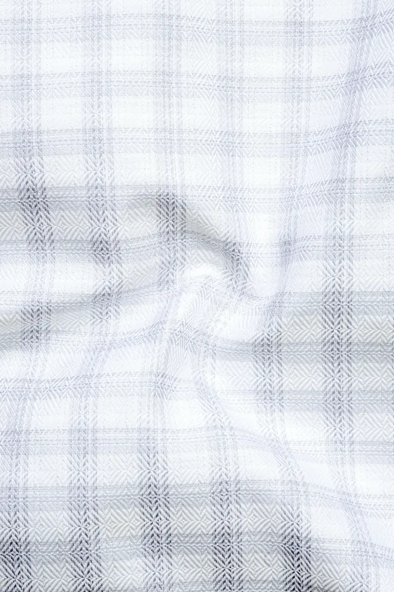 Hawkes Blue And Bright White Checked Jacquard Textured Premium Cotton Shirt 2