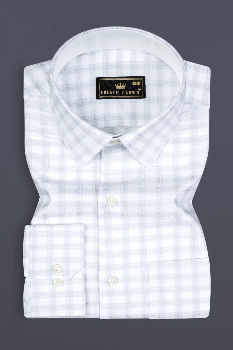 Hawkes Blue And Bright White Checked Jacquard Textured Premium Cotton Shirt 3
