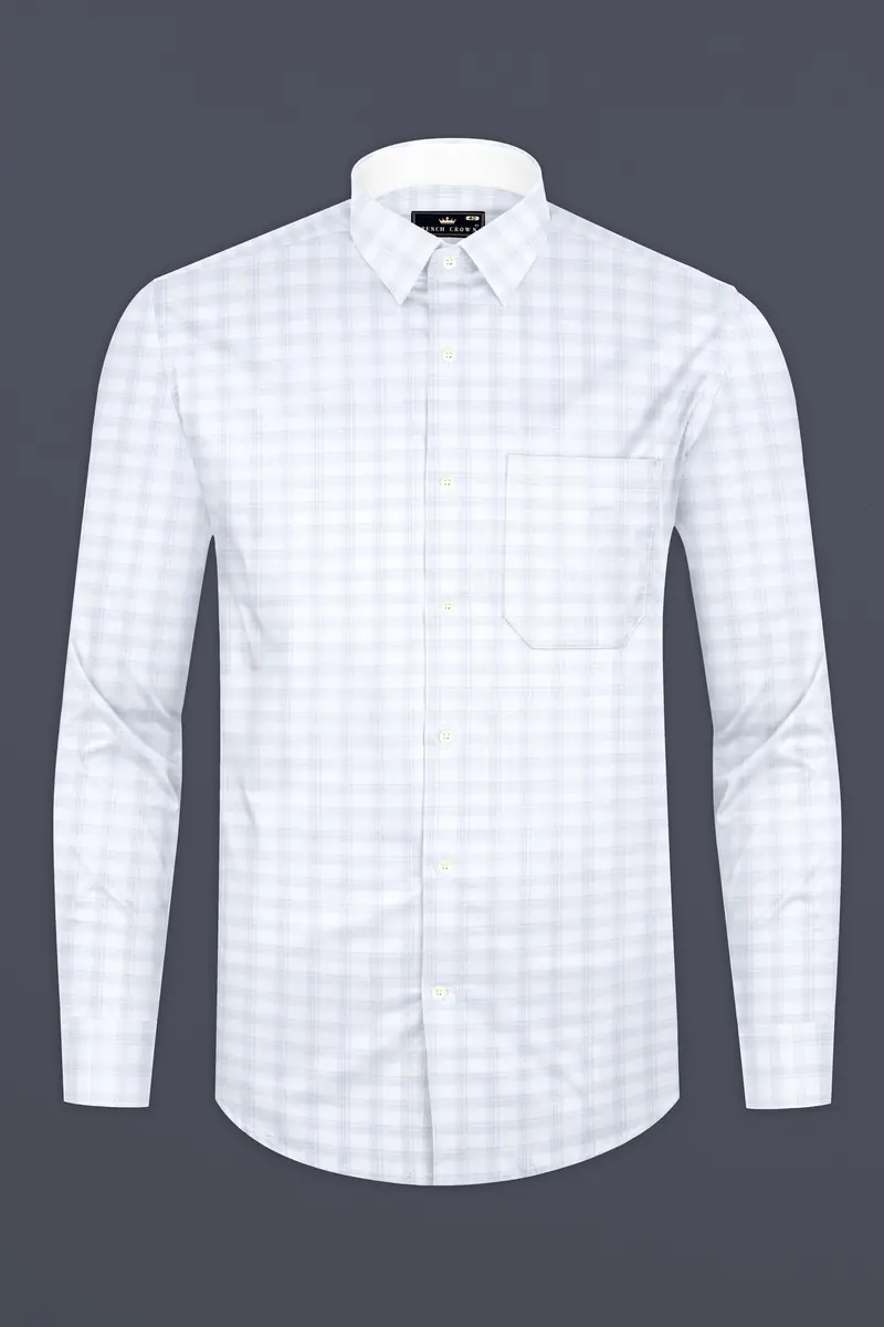 Hawkes Blue And Bright White Checked Jacquard Textured Premium Cotton Shirt 4