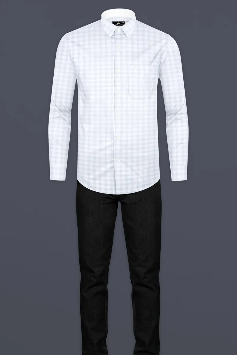 Hawkes Blue And Bright White Checked Jacquard Textured Premium Cotton Shirt 6