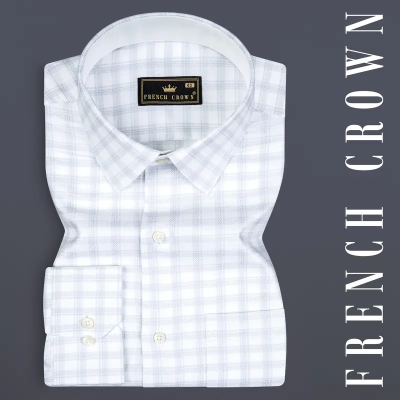 Hawkes Blue And Bright White Checked Jacquard Textured Premium Cotton Shirt 7