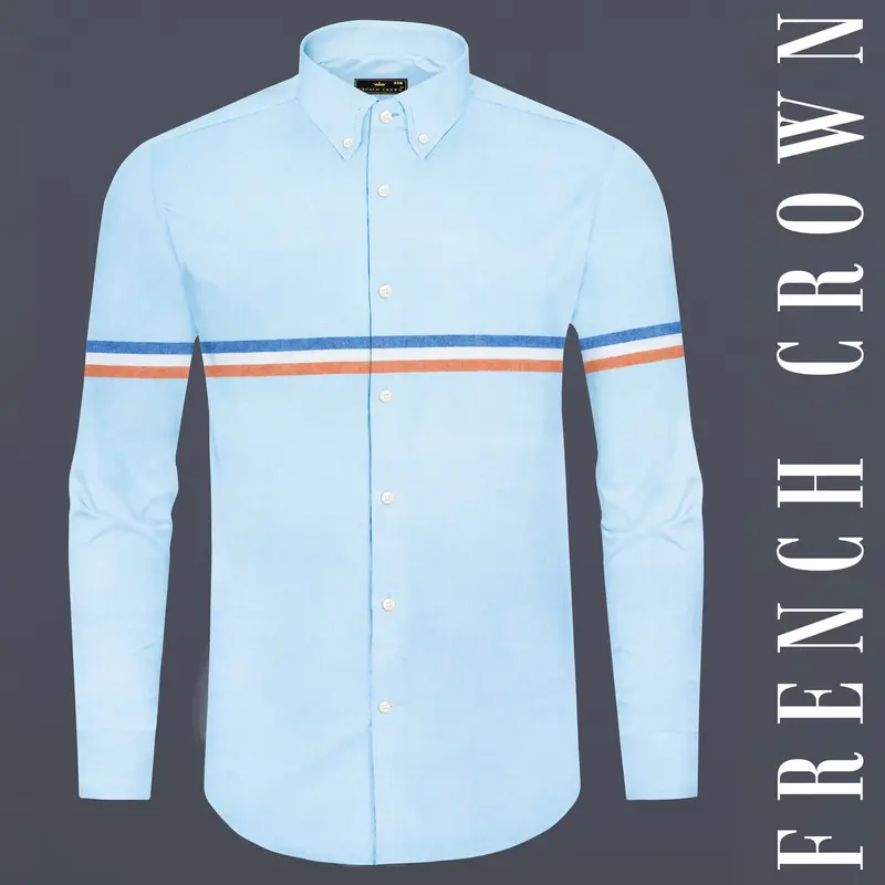 Hawkes Blue Three Colour Striped Royal Oxford Shirt 1