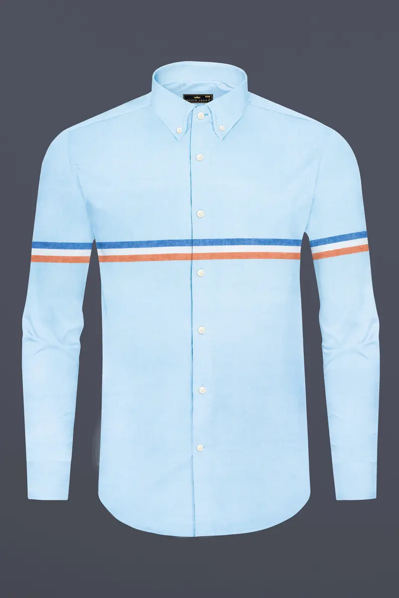 Hawkes Blue Three Colour Striped Royal Oxford Shirt 2
