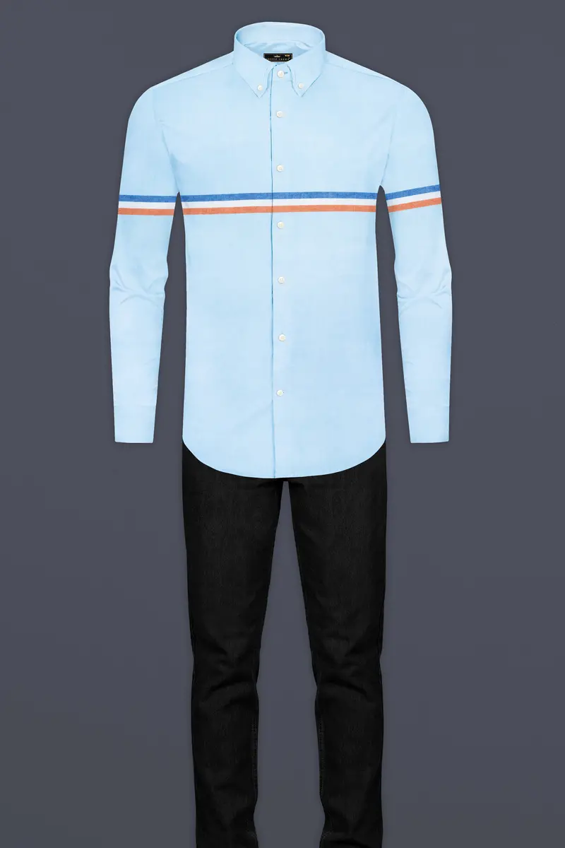 Hawkes Blue Three Colour Striped Royal Oxford Shirt 7