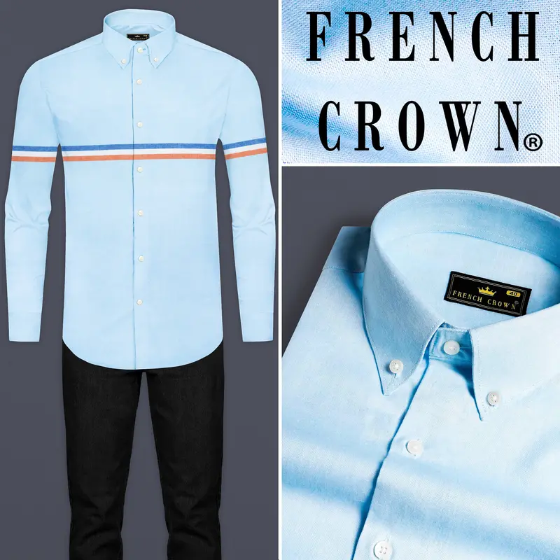 Hawkes Blue Three Colour Striped Royal Oxford Shirt 8