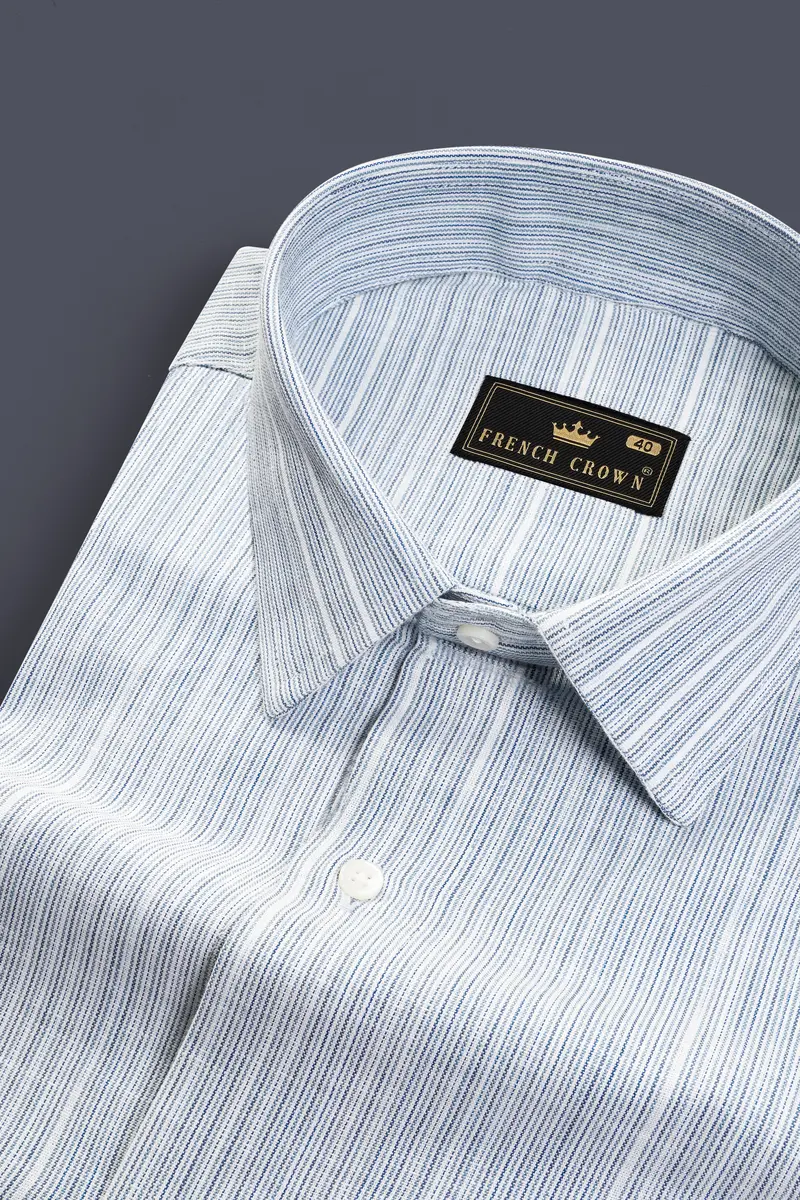 Haze Blue Striped Dobby Textured Premium Giza Cotton Shirt 1