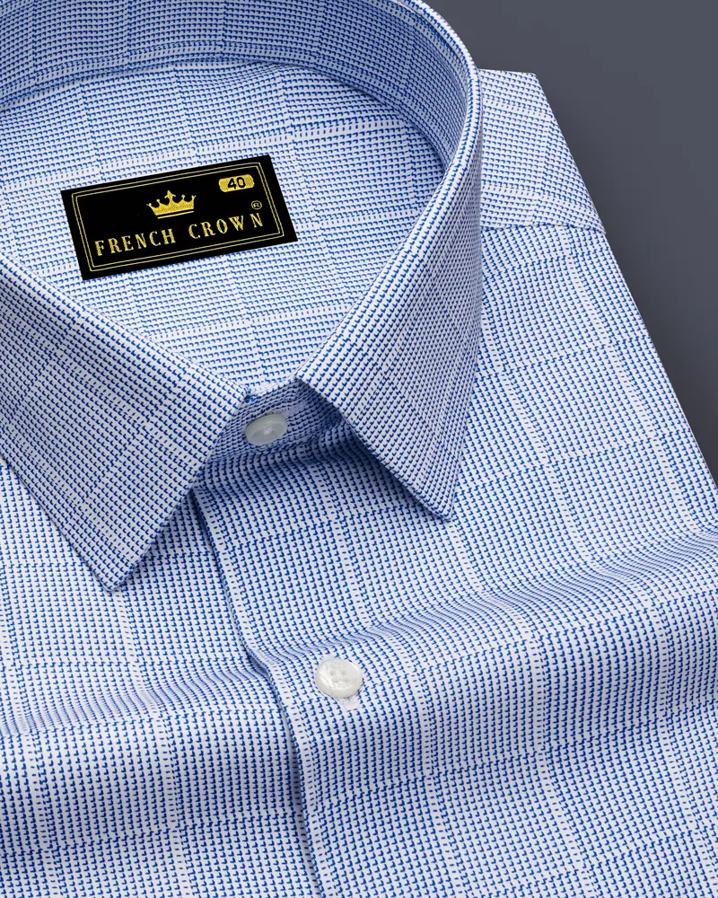 Haze-Faded Blue Plaid Subtle Sheen Super Soft Premium Cotton Dress Shirt 1