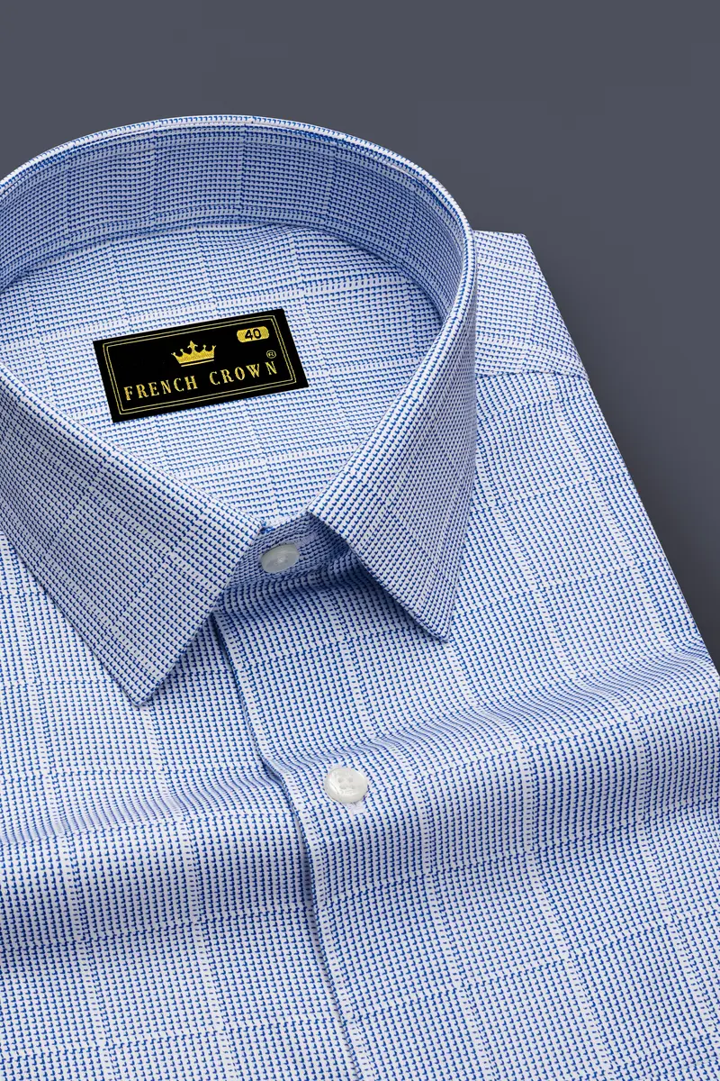 Haze-Faded Blue Plaid Subtle Sheen Super Soft Premium Cotton Dress Shirt 2