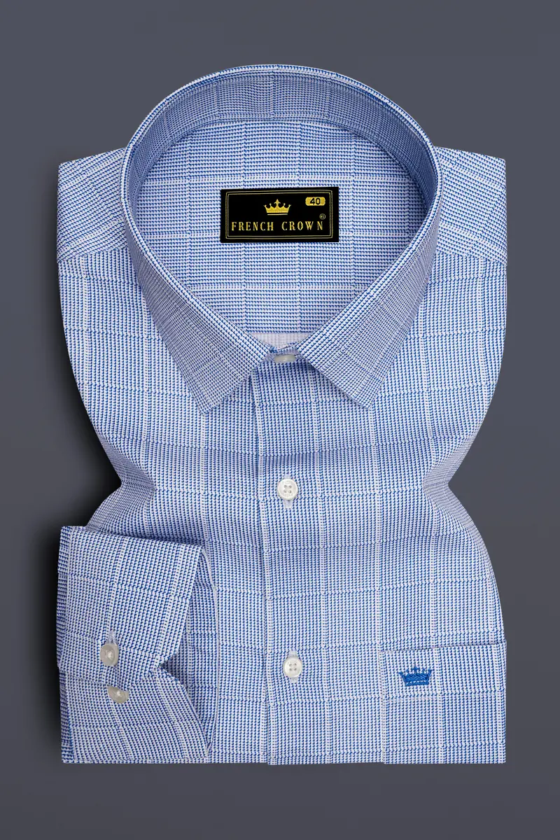 Haze-Faded Blue Plaid Subtle Sheen Super Soft Premium Cotton Dress Shirt 4