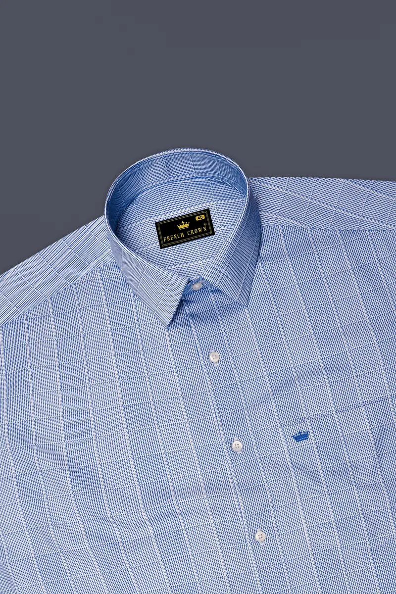 Haze-Faded Blue Plaid Subtle Sheen Super Soft Premium Cotton Dress Shirt 5
