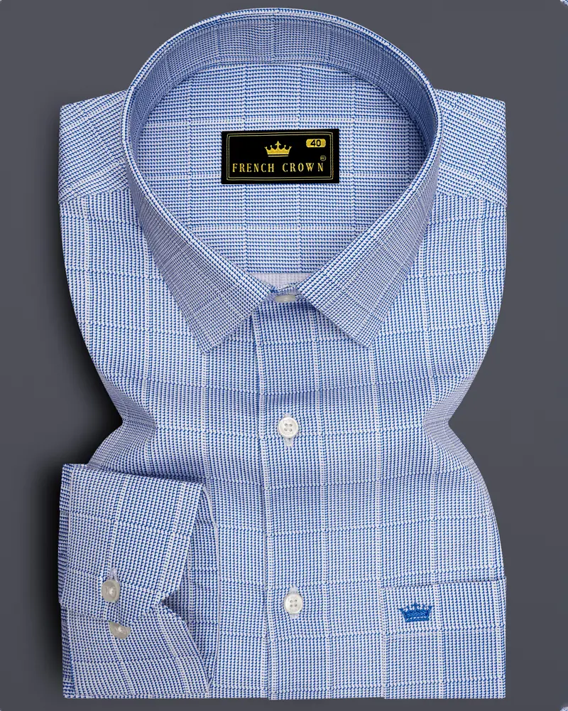 Haze-Faded Blue Plaid Subtle Sheen Super Soft Premium Cotton Dress Shirt 6