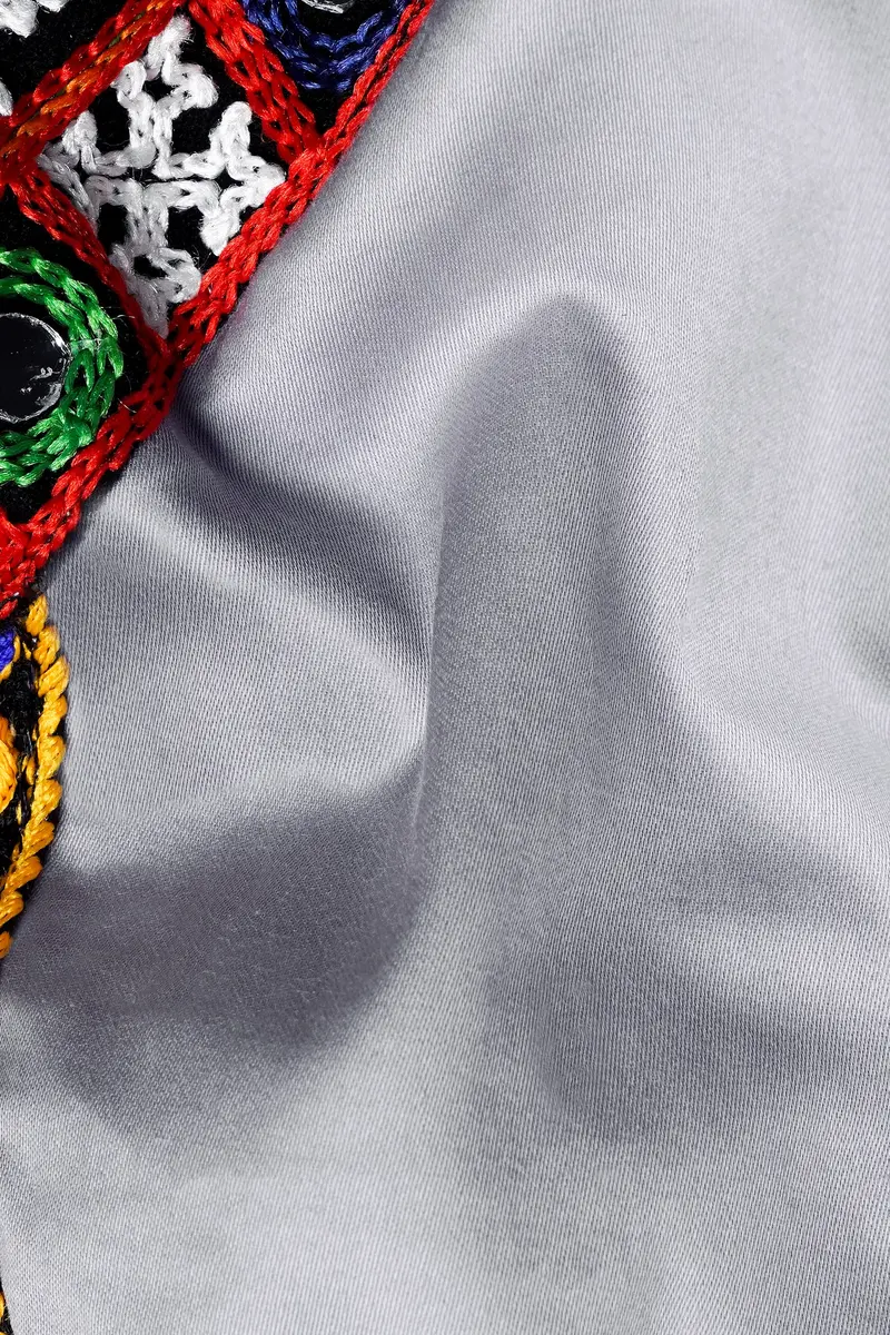 Haze Gray Multicolour Kutch Work Patches With Mirror Work Subtle Sheen Super Soft Premium Cotton Designer Kurta 3