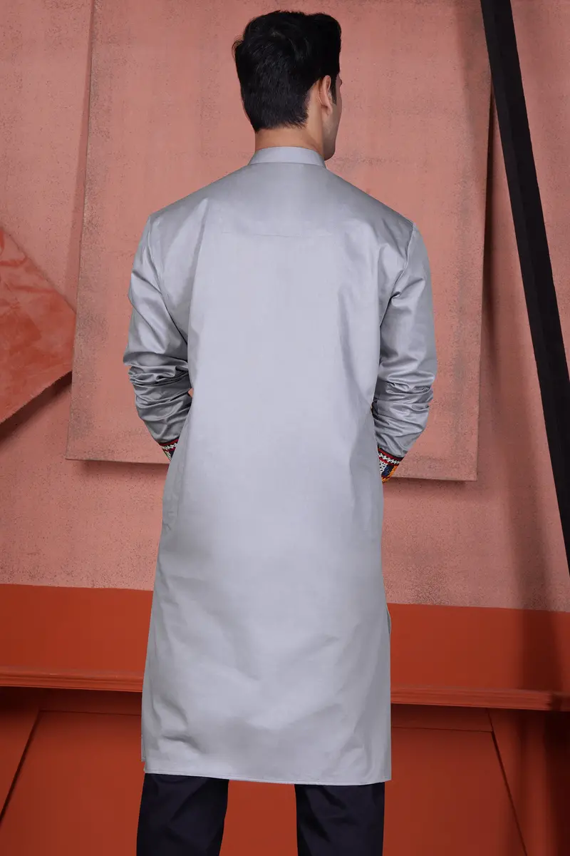 Haze Gray Multicolour Kutch Work Patches With Mirror Work Subtle Sheen Super Soft Premium Cotton Designer Kurta 6