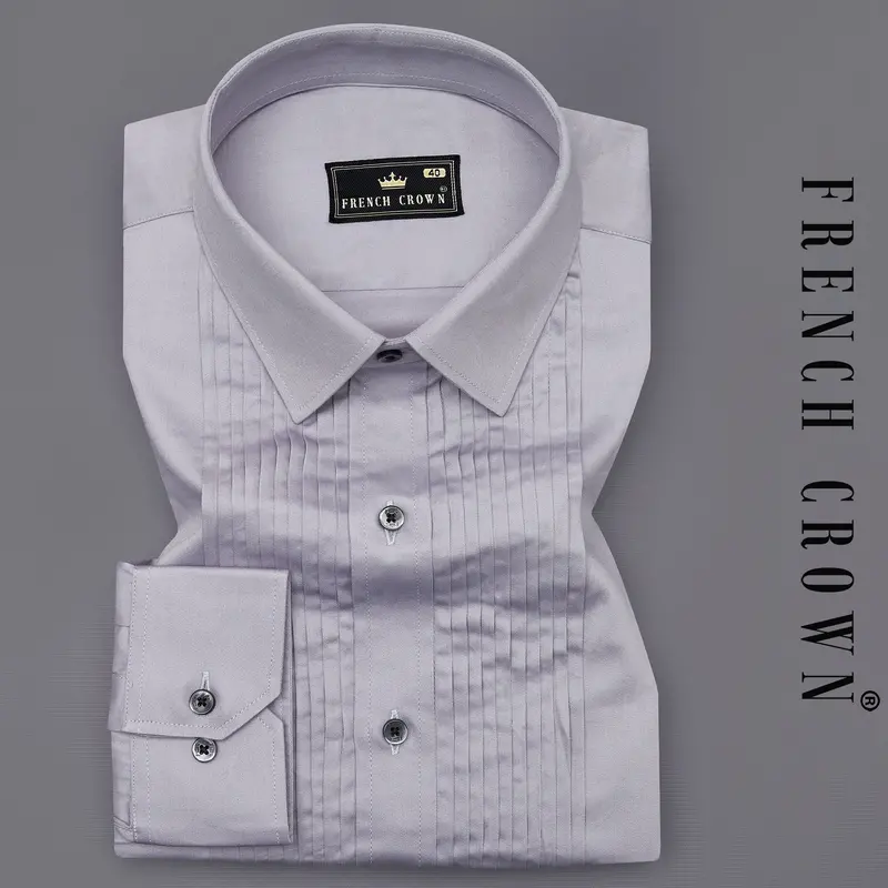 Haze Lavender Subtle Sheen Snake Pleated Super Soft Premium Cotton Tuxedo Shirt 1