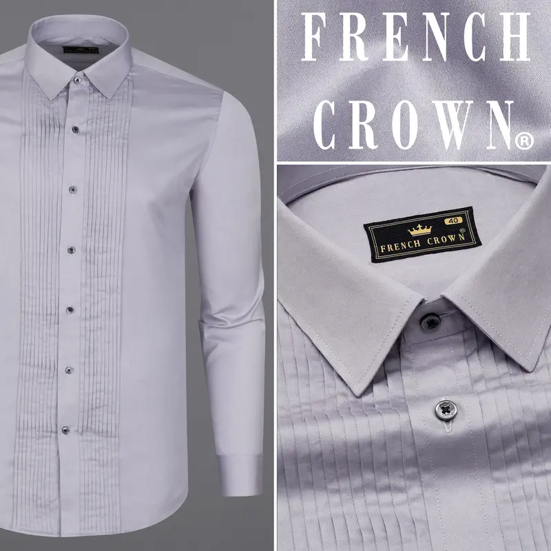 Haze Lavender Subtle Sheen Snake Pleated Super Soft Premium Cotton Tuxedo Shirt 10