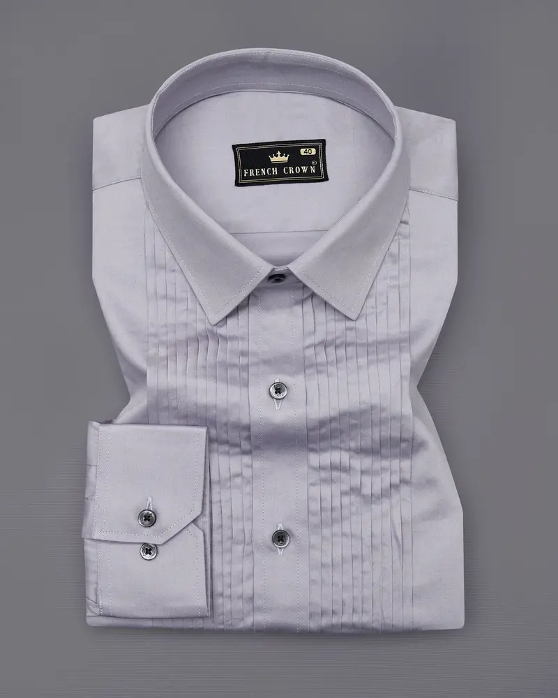 Haze Lavender Subtle Sheen Snake Pleated Super Soft Premium Cotton Tuxedo Shirt 2