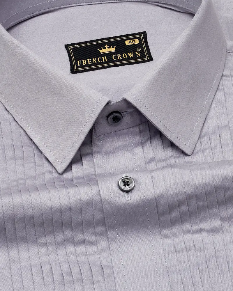 Haze Lavender Subtle Sheen Snake Pleated Super Soft Premium Cotton Tuxedo Shirt 4