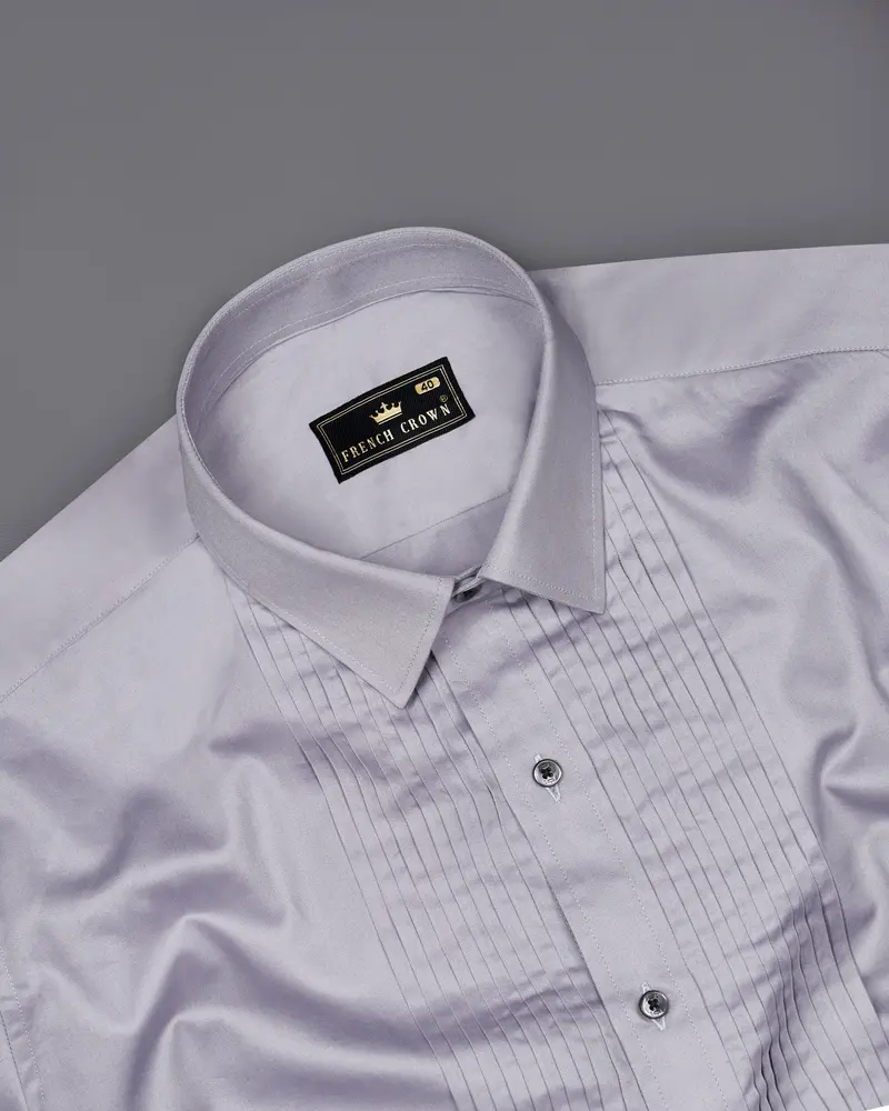 Haze Lavender Subtle Sheen Snake Pleated Super Soft Premium Cotton Tuxedo Shirt 5