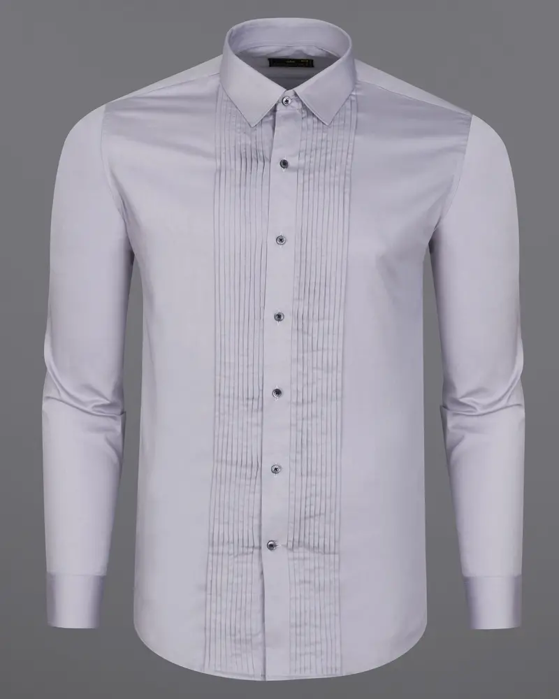 Haze Lavender Subtle Sheen Snake Pleated Super Soft Premium Cotton Tuxedo Shirt 6