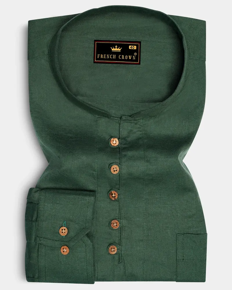 Hazel Green Luxurious Linen Kurta Shirt 1