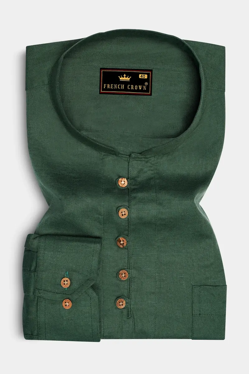 Hazel Green Luxurious Linen Kurta Shirt 2
