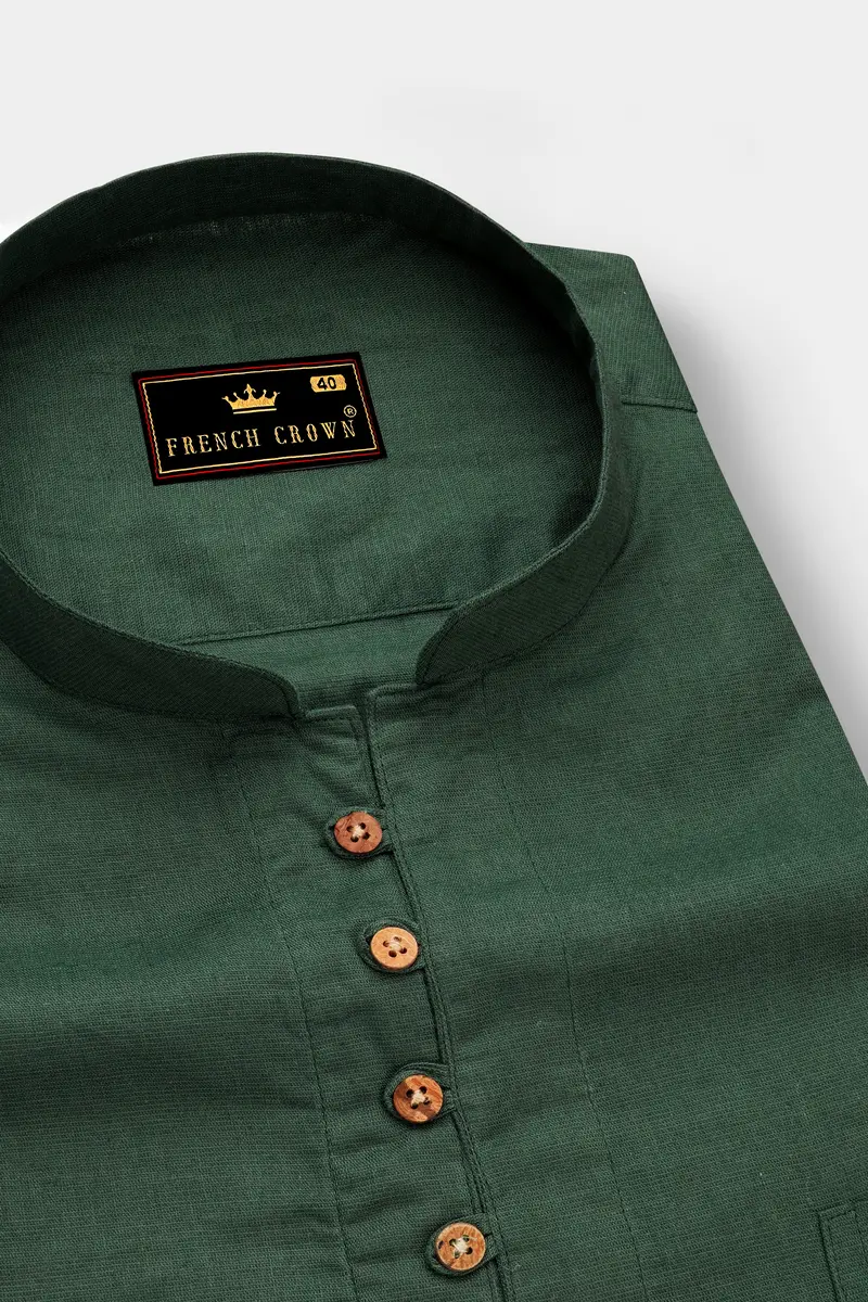 Hazel Green Luxurious Linen Kurta Shirt 4