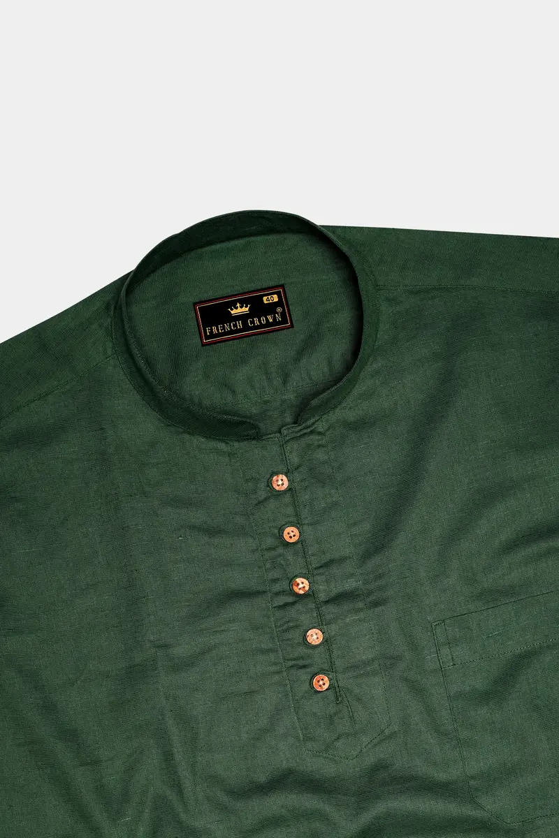 Hazel Green Luxurious Linen Kurta Shirt 5