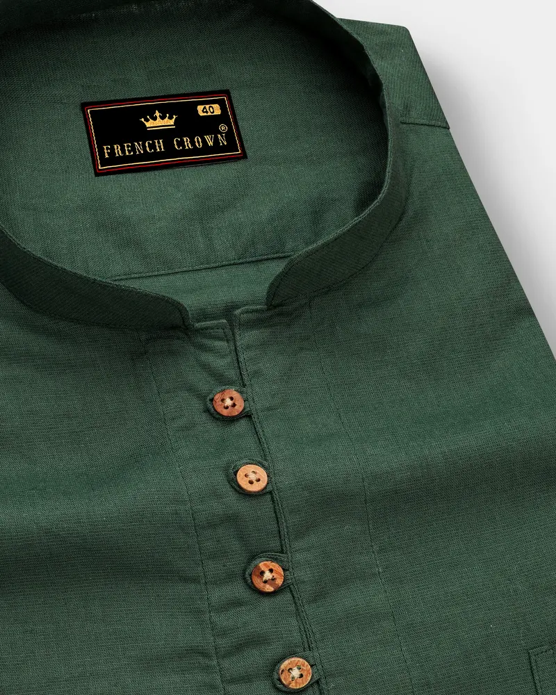 Hazel Green Luxurious Linen Kurta Shirt 6