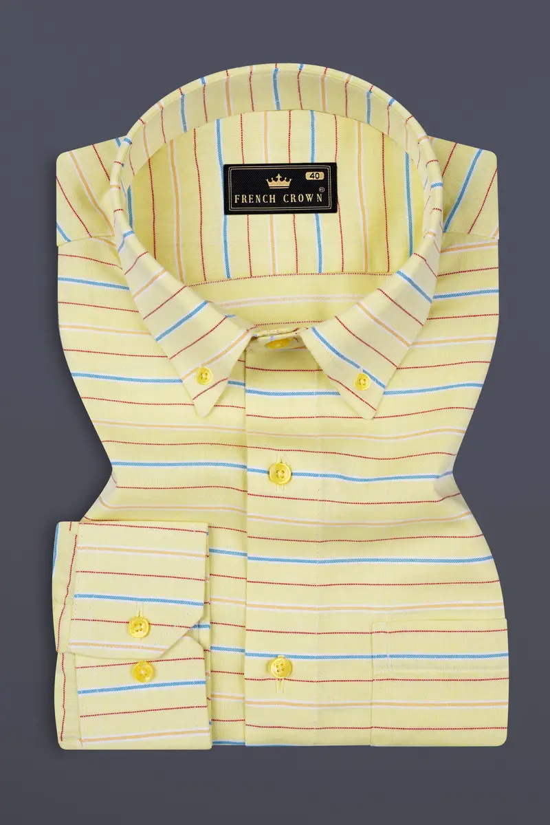 Hazel Yellow Striped Dobby Textured Premium Cotton Shirt 3