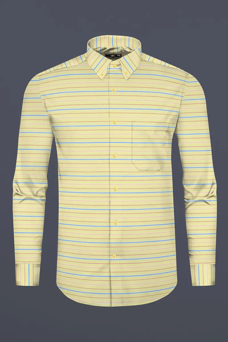 Hazel Yellow Striped Dobby Textured Premium Cotton Shirt 5