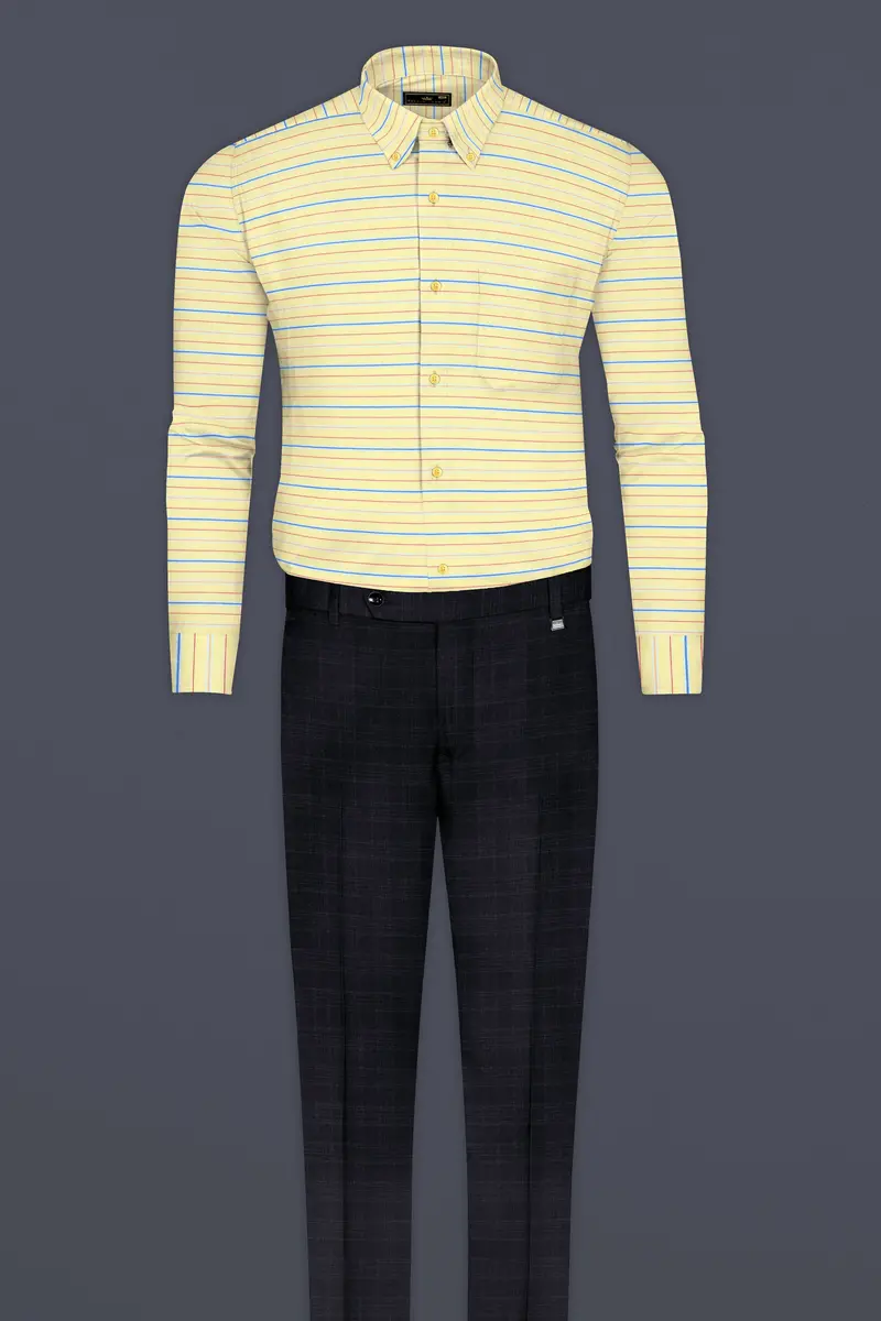 Hazel Yellow Striped Dobby Textured Premium Cotton Shirt 6
