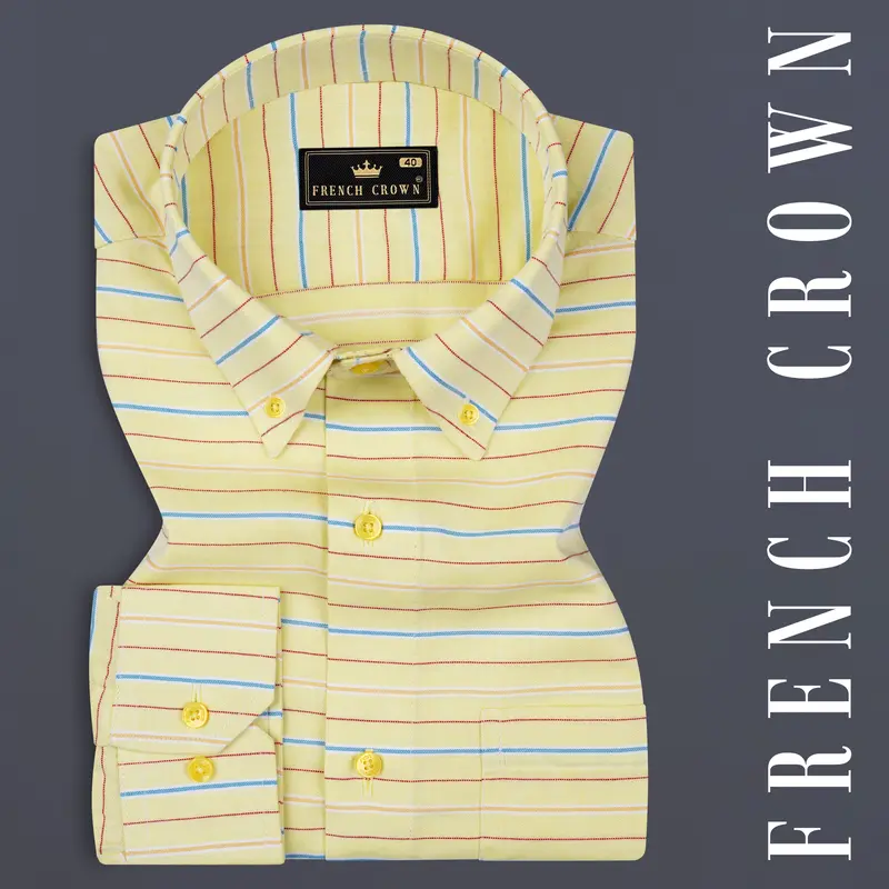 Hazel Yellow Striped Dobby Textured Premium Cotton Shirt 7