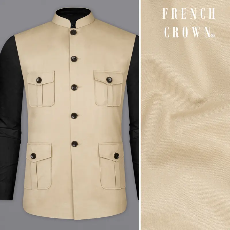 Hazelnut Cream Subtle Sheen Designer Nehru Jacket 1