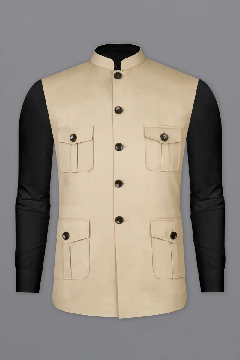 Hazelnut Cream Subtle Sheen Designer Nehru Jacket 2