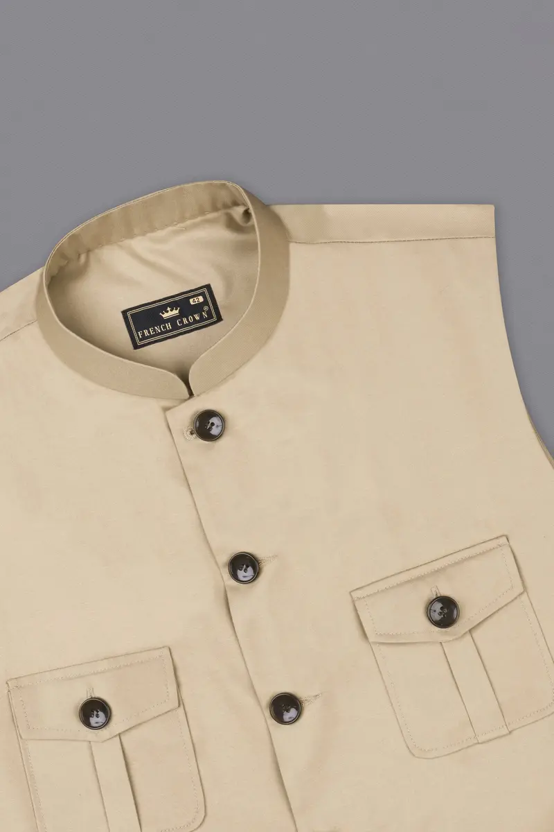 Hazelnut Cream Subtle Sheen Designer Nehru Jacket 4
