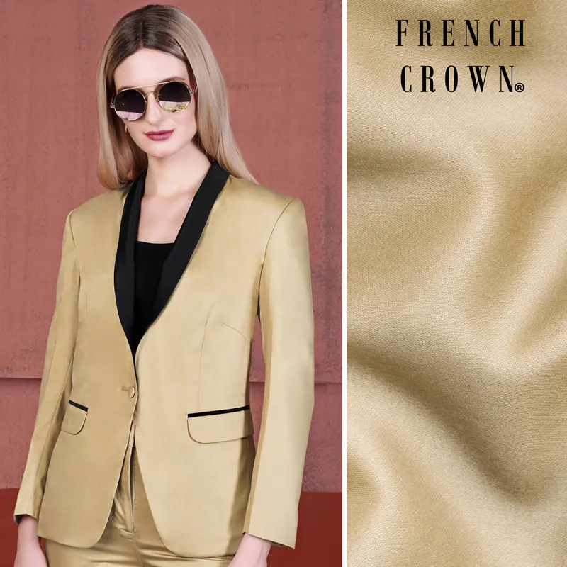 Hazelnut Cream Subtle Sheen With Black Lapel Single Breasted Women's Blazer 1