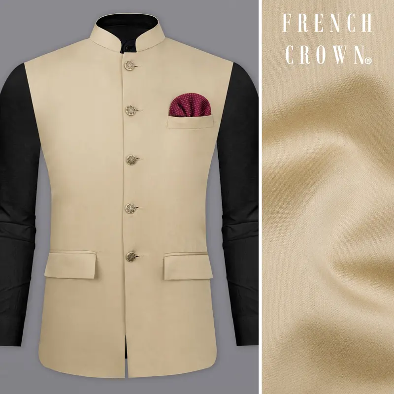 Hazelnut Cream Subtle Sheen Wool Rich Nehru Jacket 1