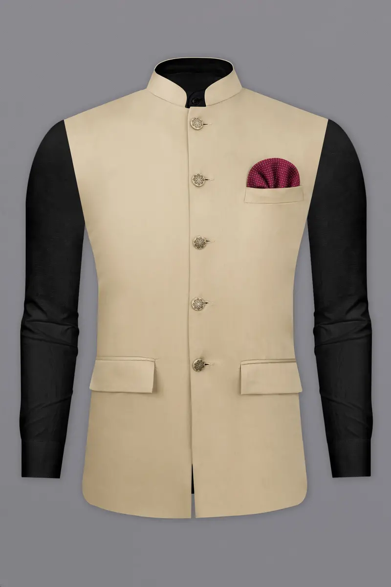 Hazelnut Cream Subtle Sheen Wool Rich Nehru Jacket 2