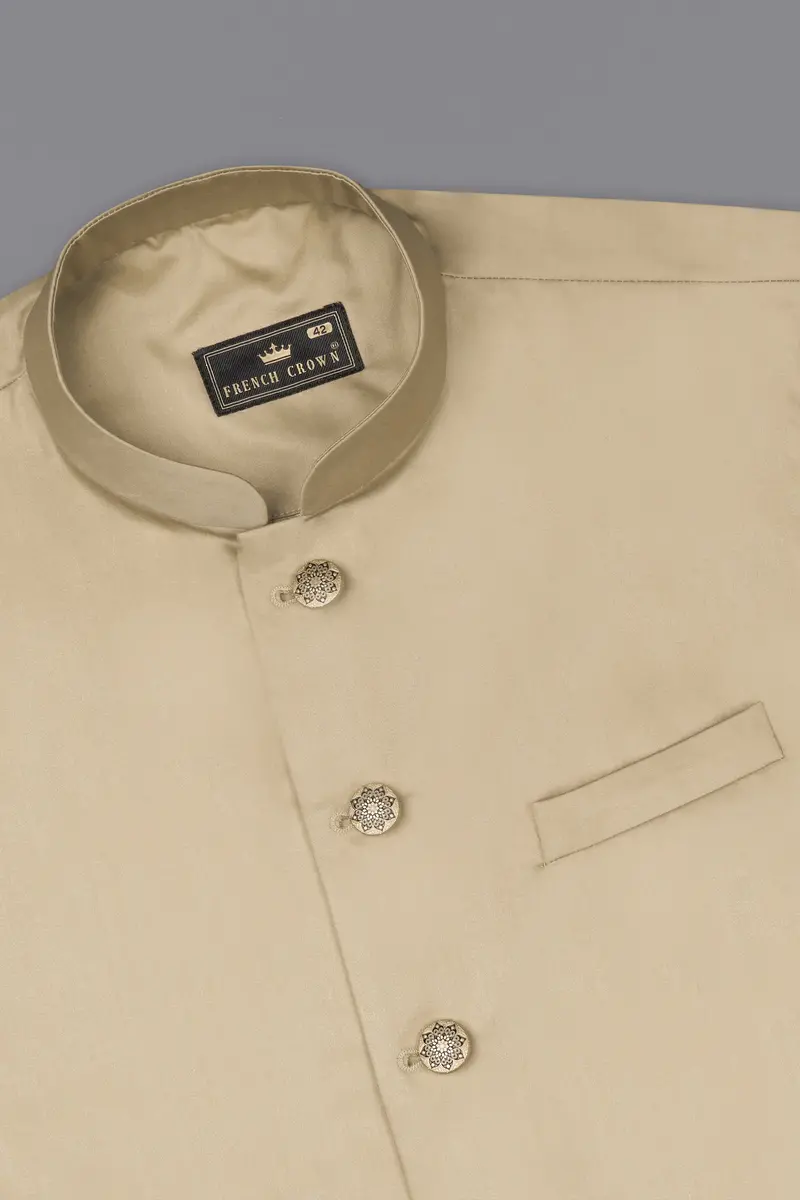 Hazelnut Cream Subtle Sheen Wool Rich Nehru Jacket 4