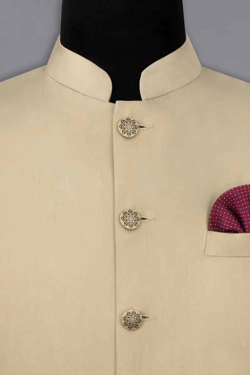Hazelnut Cream Subtle Sheen Wool Rich Nehru Jacket 5