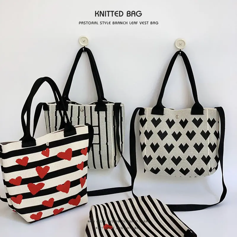 Heart Striped Knitted Handbag 1