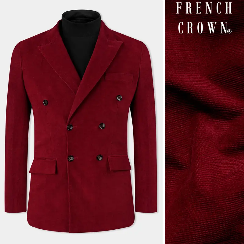 Heath Red Double Breasted Corduroy Premium Cotton Blazer 1