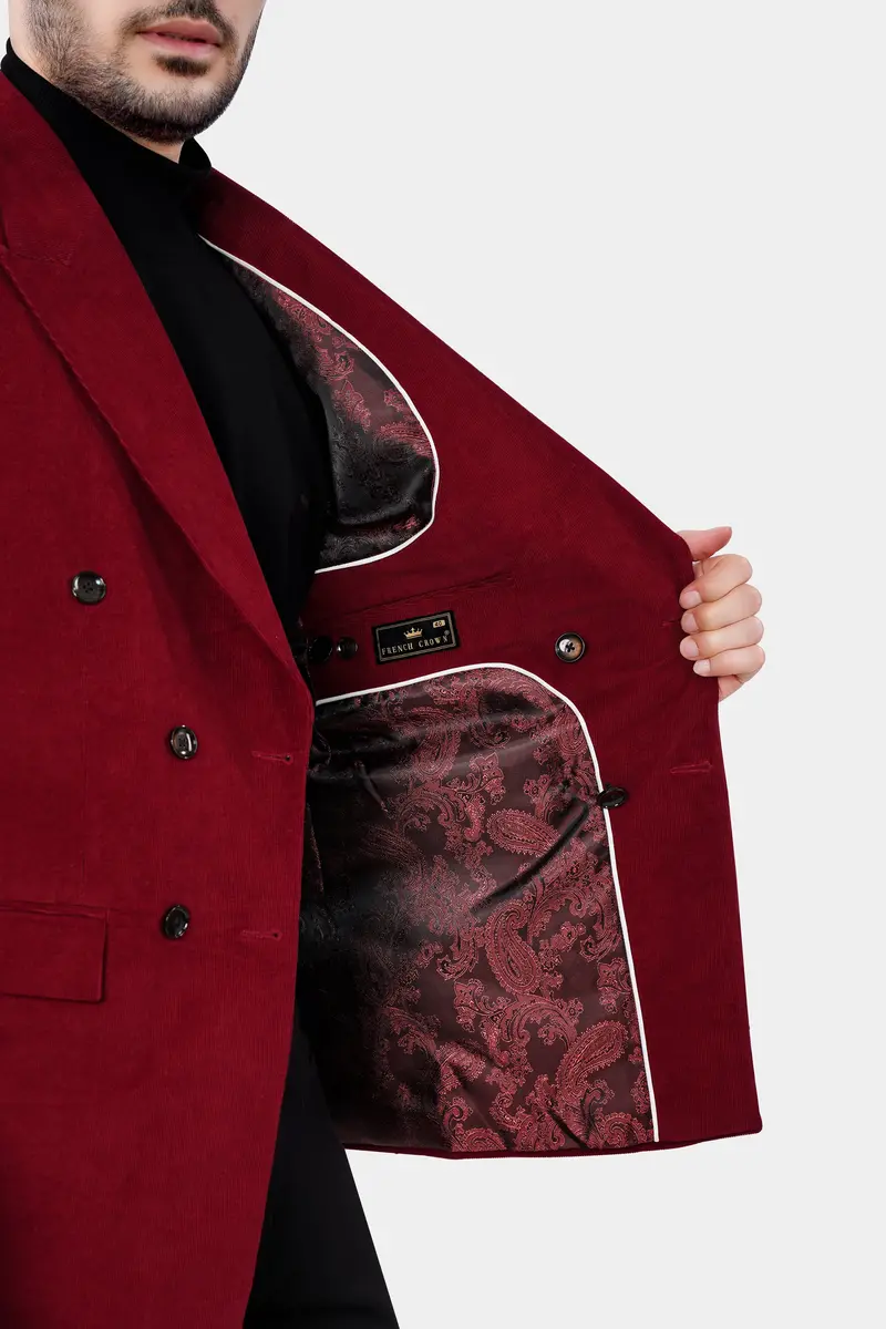 Heath Red Double Breasted Corduroy Premium Cotton Blazer 6