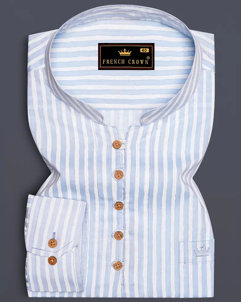 Heather Blue And White Striped Premium Cotton Kurta Shirt 1