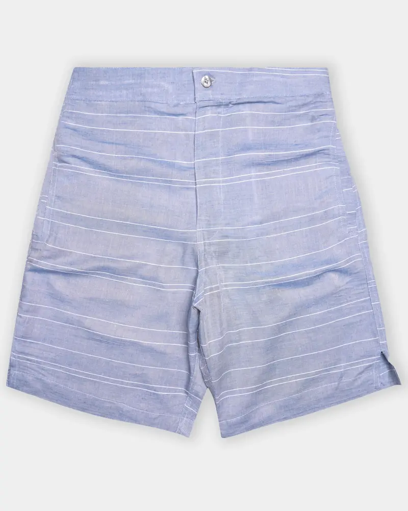 Heather Blue Striped Luxurious Linen Shorts 1