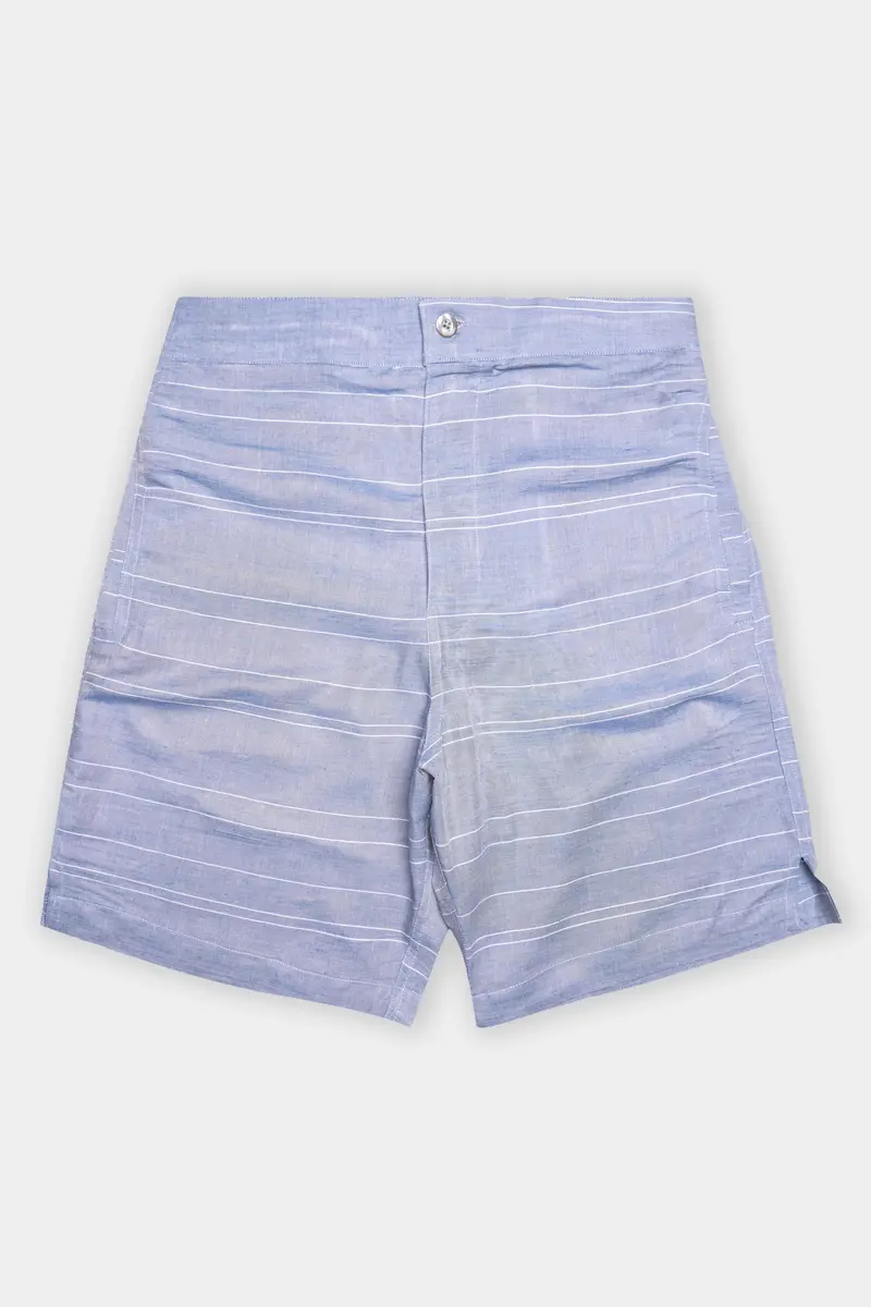 Heather Blue Striped Luxurious Linen Shorts 2