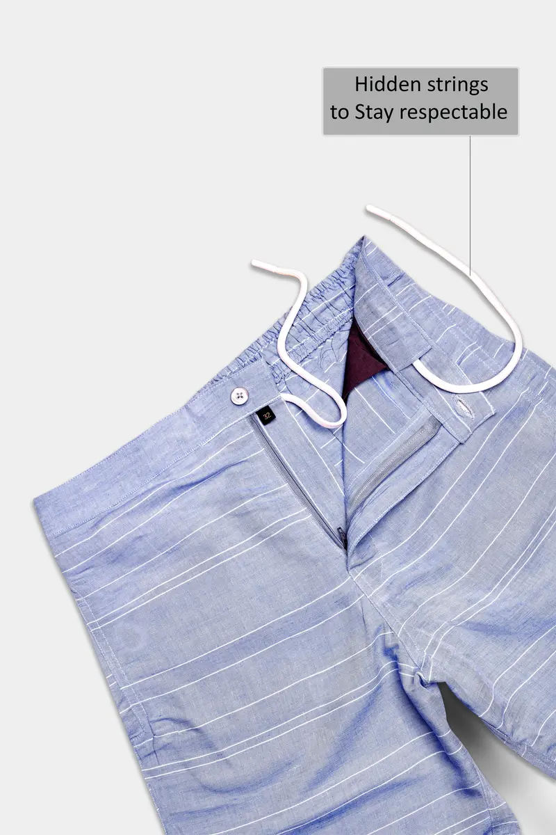 Heather Blue Striped Luxurious Linen Shorts 4