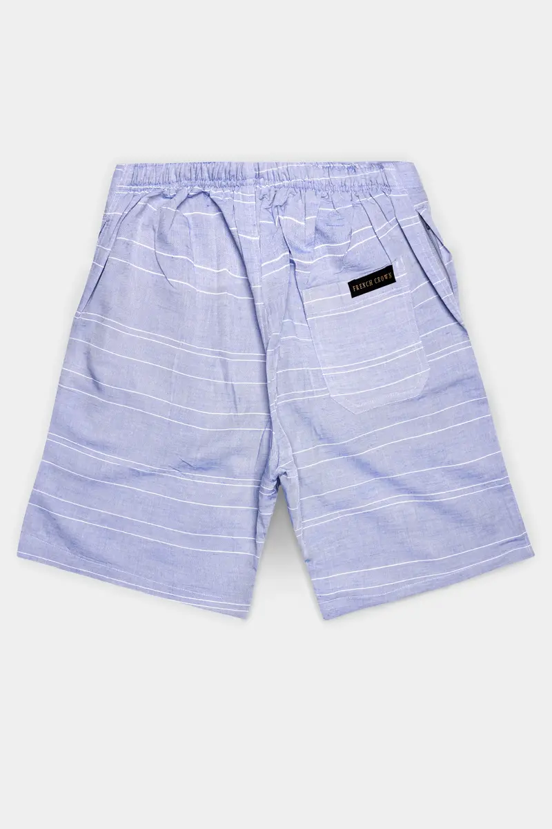 Heather Blue Striped Luxurious Linen Shorts 5
